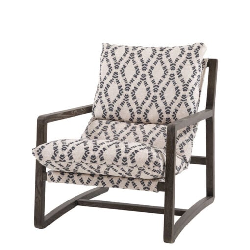 Boho Diamond Cream And Black Pattern Armchair Accent Chair With Solid Dark Wood Frame