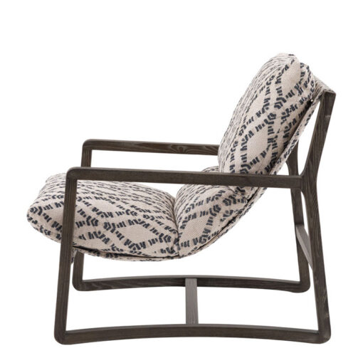 Boho Diamond Cream And Black Pattern Armchair Accent Chair With Solid Dark Wood Frame