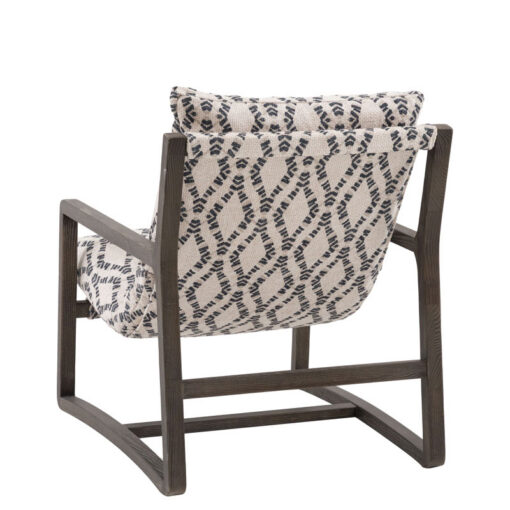 Boho Diamond Cream And Black Pattern Armchair Accent Chair With Solid Dark Wood Frame