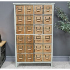 Boho Distressed Duck Green Metal And Solid Wood 2 Door Multi Drawer Apothecary Storage Cabinet 120cm
