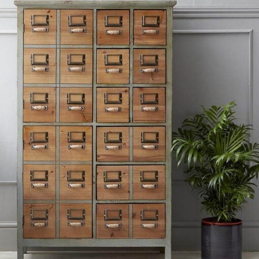 Boho Distressed Duck Green Metal And Solid Wood 2 Door Multi Drawer Apothecary Storage Cabinet 120cm