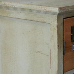 Boho Distressed Duck Green Metal And Solid Wood 2 Door Multi Drawer Apothecary Storage Cabinet 120cm