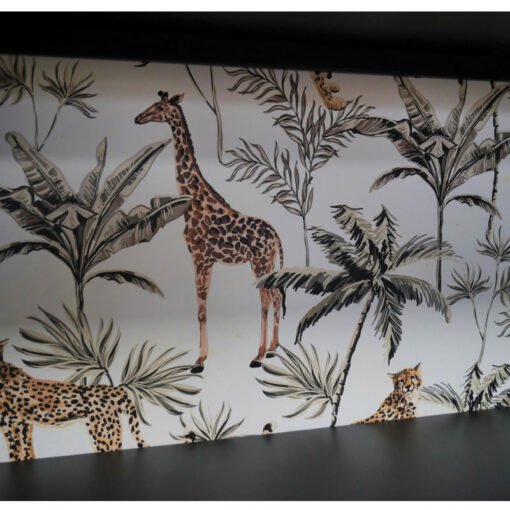 Boho Industrial Black Metal And Glass 2 Door Tropical Wallpaper Display Cabinet 132cm