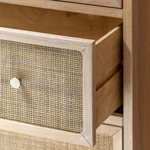 Boho Rustic Light Oak Wood And Rattan 3 Drawer Curved Chest Of Drawers Boho Rustic Light Oak Wood And Rattan 3 Drawer Curved Chest Of Drawers