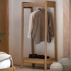 Boho Rustic Light Oak Wood And Rattan Open Wardrobe 174cm