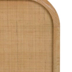 Boho Rustic Light Oak Wood Double Bed Frame With Curved Rattan Headboard