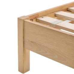 Boho Rustic Light Oak Wood Double Bed Frame With Curved Rattan Headboard