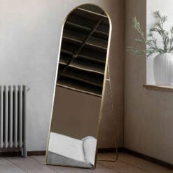 Cheval Arched Gold Metal Freestanding Floor Mirror 150cm