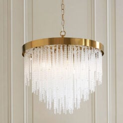 Dimmable 5 Light Gold Pendant Cascade Ceiling Light With Textured Glass Rods 50cm
