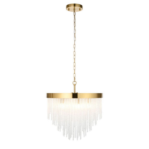 Dimmable 5 Light Gold Pendant Cascade Ceiling Light With Textured Glass Rods 50cm