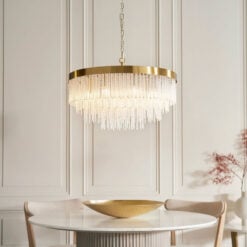 Dimmable 9 Light Gold Pendant Cascade Ceiling Light With Textured Glass Rods 65cm