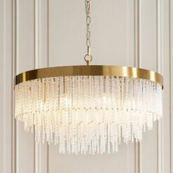 Dimmable 9 Light Gold Pendant Cascade Ceiling Light With Textured Glass Rods 65cm