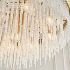 Dimmable 9 Light Gold Pendant Cascade Ceiling Light With Textured Glass Rods 65cm