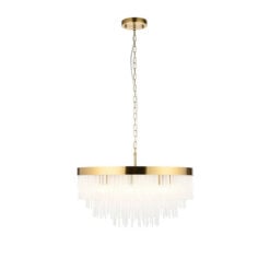 Dimmable 9 Light Gold Pendant Cascade Ceiling Light With Textured Glass Rods 65cm