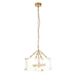 Drum Shape Gold Metal Centre 4 Light Pendant Light With Hammered Glass Shade