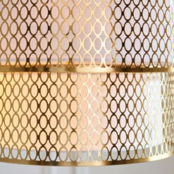 Gold Metal 2 Tier Ceiling Pendant Light With Fishnet Cage Drum And Frosted Glass 56cm