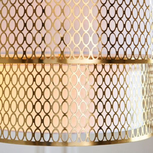 Gold Metal 2 Tier Ceiling Pendant Light With Fishnet Cage Drum And Frosted Glass 56cm