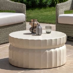 Indoor Outdoor Cream White Ridged Pattern Reinforced Concrete Round Coffee Table 80cm
