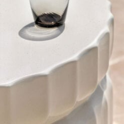 Indoor Outdoor Cream White Ridged Pattern Reinforced Concrete Round Coffee Table 80cm