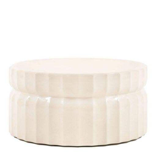 Indoor Outdoor Cream White Ridged Pattern Reinforced Concrete Round Coffee Table 80cm