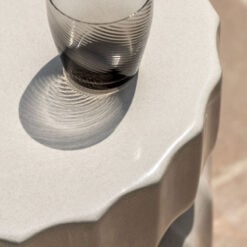 Indoor Outdoor Cream White Ridged Pattern Reinforced Concrete Round Side Table