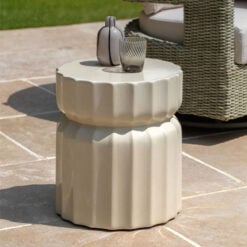 Indoor Outdoor Cream White Ridged Pattern Reinforced Concrete Round Side Table
