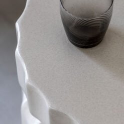 Indoor Outdoor Cream White Ridged Pattern Reinforced Concrete Round Side Table