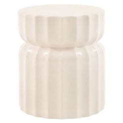 Indoor Outdoor Cream White Ridged Pattern Reinforced Concrete Round Side Table