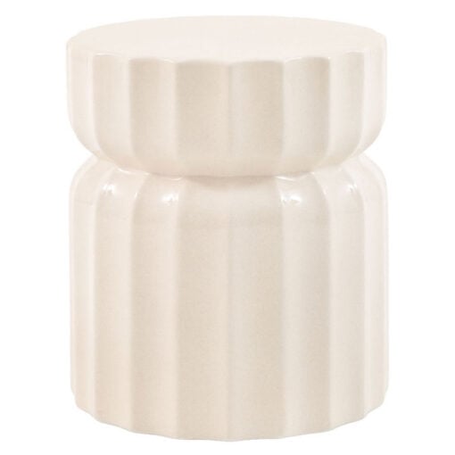 Indoor Outdoor Cream White Ridged Pattern Reinforced Concrete Round Side Table