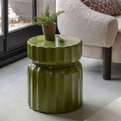 Indoor Outdoor Moss Green Ridged Pattern Reinforced Concrete Round Side Table