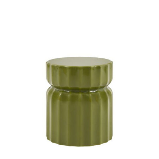Indoor Outdoor Moss Green Ridged Pattern Reinforced Concrete Round Side Table