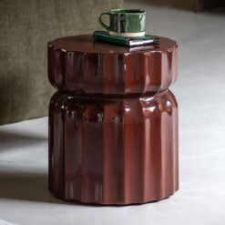 Indoor Outdoor Rust Brown Ridged Pattern Reinforced Concrete Round Side Table