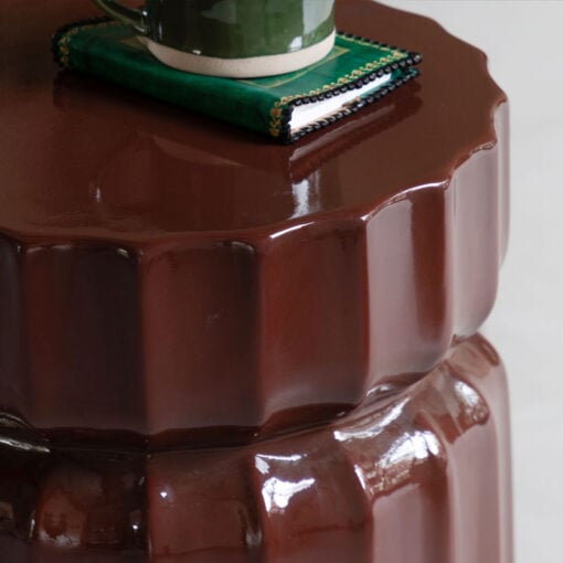 Indoor Outdoor Rust Brown Ridged Pattern Reinforced Concrete Round Side Table