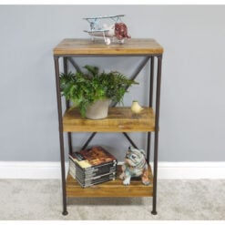 Industrial Black Metal And Solid Wood 3 Tier Shelving Unit Bookcase 89cm