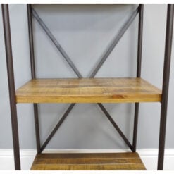 Industrial Black Metal And Solid Wood 3 Tier Shelving Unit Bookcase 89cm