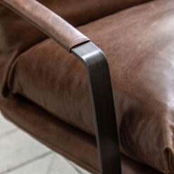 Industrial Brown Genuine Leather And Black Metal Armchair Accent Chair