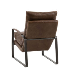Industrial Brown Genuine Leather And Black Metal Armchair Accent Chair