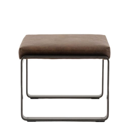 Industrial Brown Genuine Leather And Black Metal Footstool