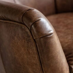 Industrial Mastermind Style Brown Tufted Leather And Bronze Metal Swivel Armchair