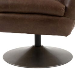 Industrial Mastermind Style Brown Tufted Leather And Bronze Metal Swivel Armchair