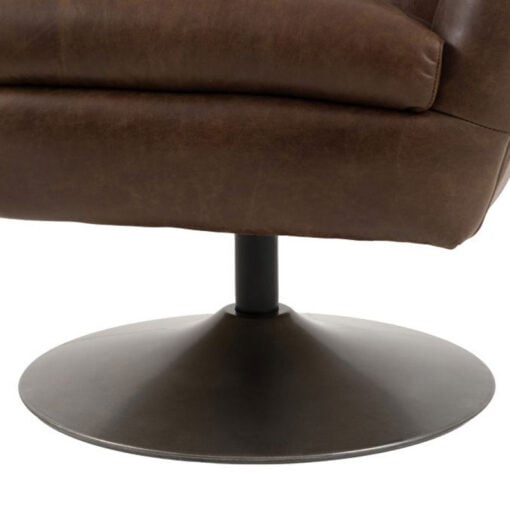 Industrial Mastermind Style Brown Tufted Leather And Bronze Metal Swivel Armchair