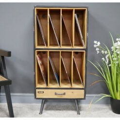 Industrial Retro Black Metal And Solid Wood 1 Drawer Large Filing Cabinet Vinyl Record Magazine Cabinet