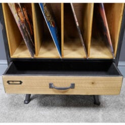 Industrial Retro Black Metal And Solid Wood 1 Drawer Large Filing Cabinet Vinyl Record Magazine Cabinet