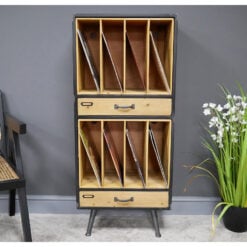 Industrial Retro Black Metal And Solid Wood 2 Drawer Large Filing Cabinet Vinyl Record Magazine Cabinet