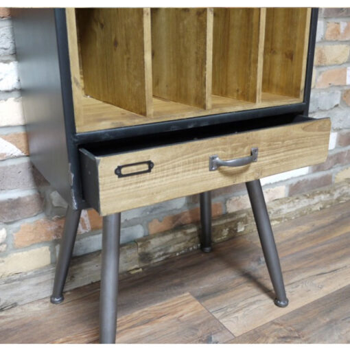 Industrial Retro Black Metal And Solid Wood Filing Cabinet Vinyl Record Magazine Cabinet