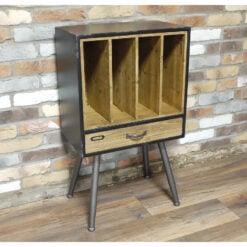 Industrial Retro Black Metal And Solid Wood Filing Cabinet Vinyl Record Magazine Cabinet