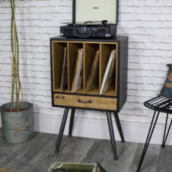 Industrial Retro Black Metal And Solid Wood Filing Cabinet Vinyl Record Magazine Cabinet