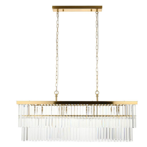 Large 4 Light 2 Tier Brushed Gold Elongated Rectangle Ceiling Pendant Light With Glass Droplets 100cm