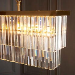 Large 4 Light 2 Tier Brushed Gold Elongated Rectangle Ceiling Pendant Light With Glass Droplets 100cm