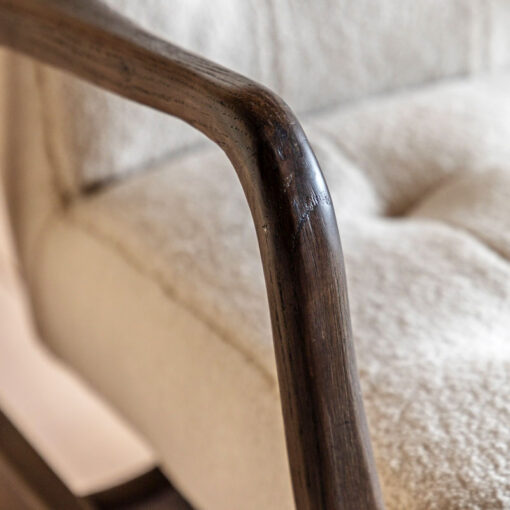 Mid Century Boho Cream White Faux Sheepskin Fabric And Black Solid Oak Wood Armchair Accent Chair